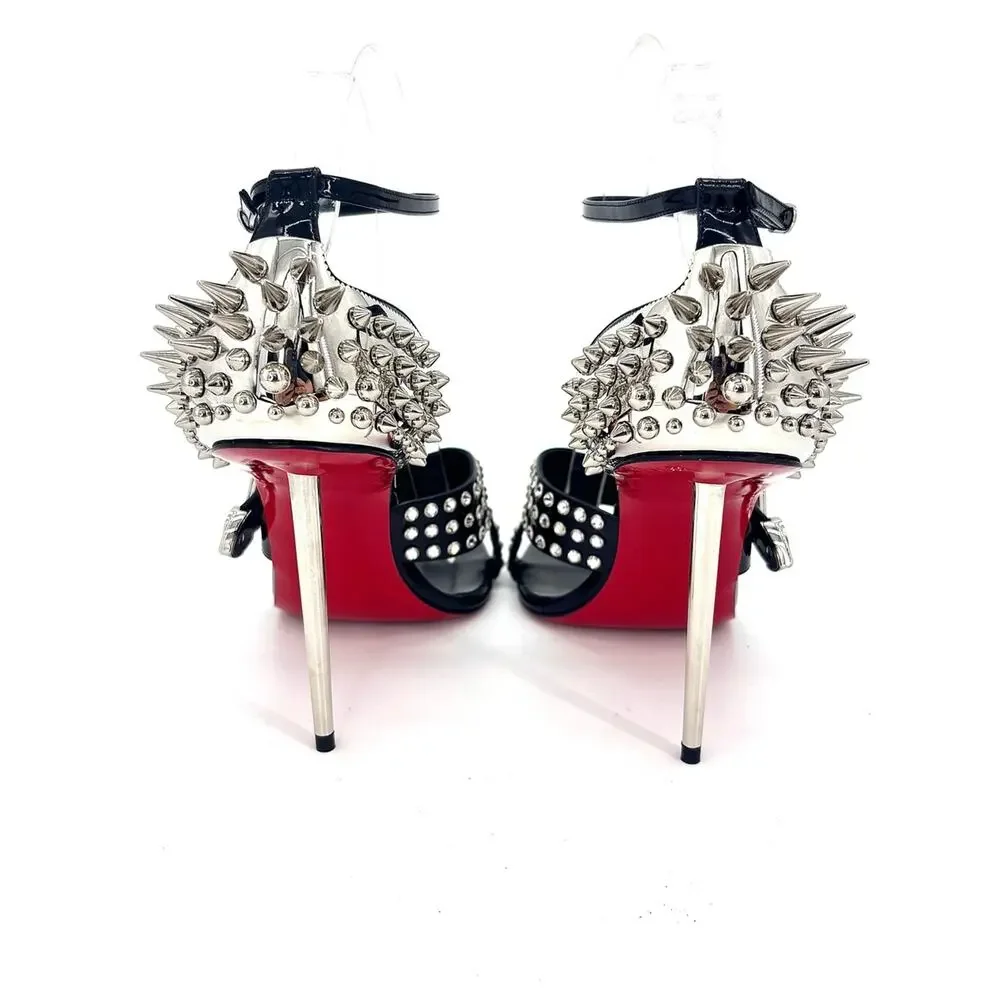 Christian Louboutin Wosandal Pic 100 Silver Spike High Heel Sandals 38.5